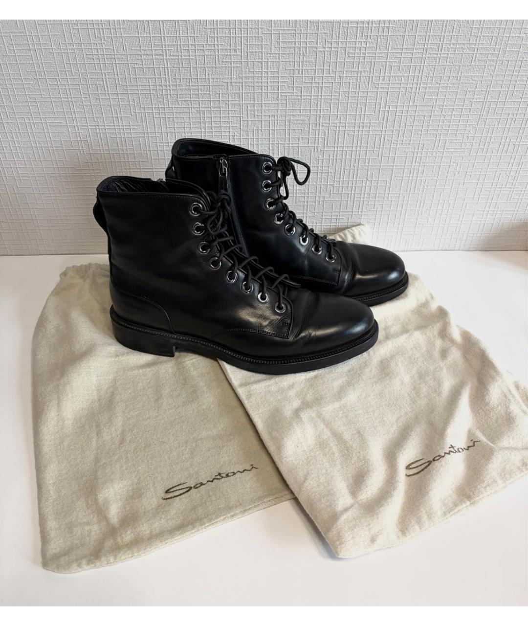 SANTONI Черные кожаные ботинки, фото 2