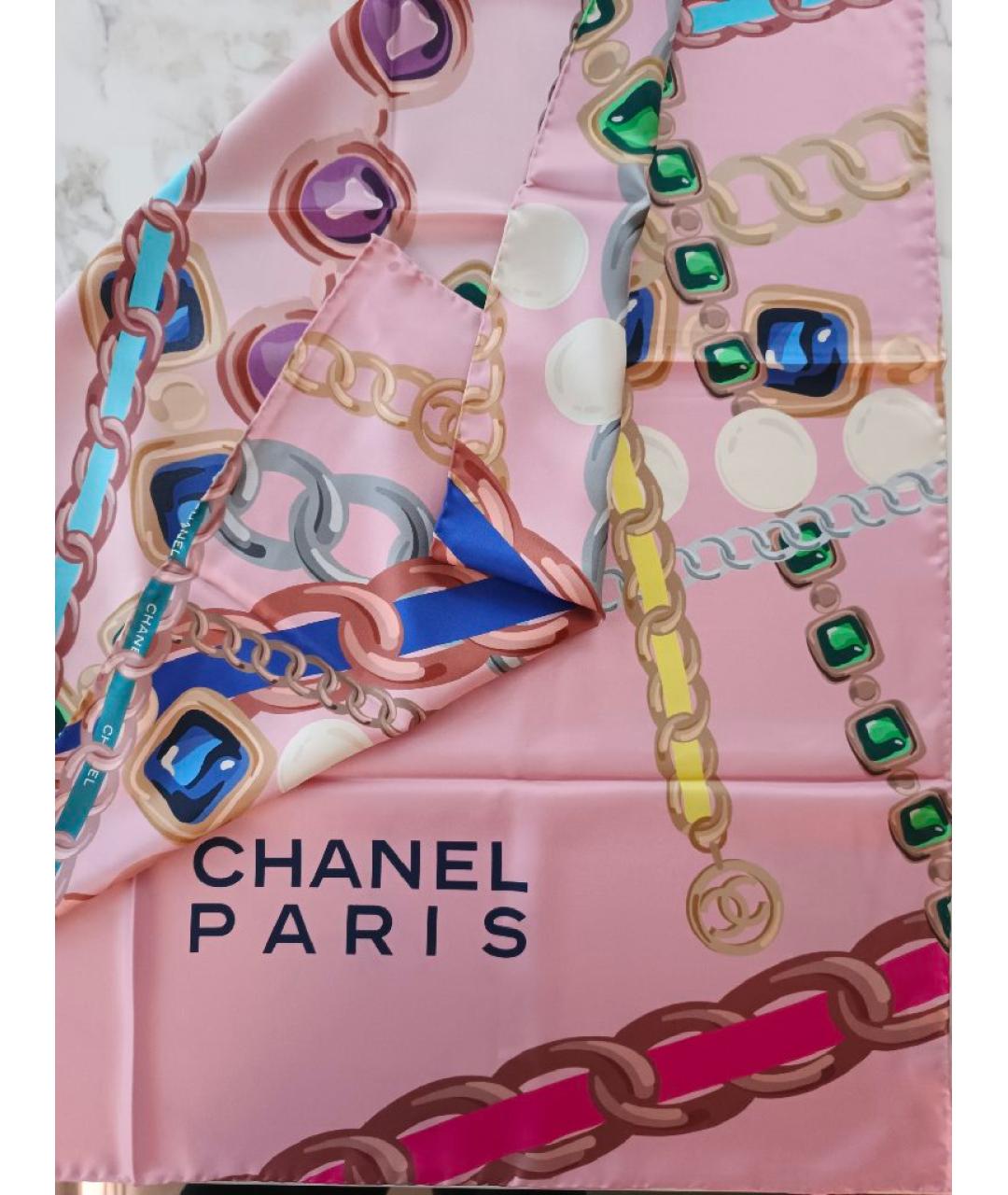 CHANEL Розовый шелковый платок, фото 6
