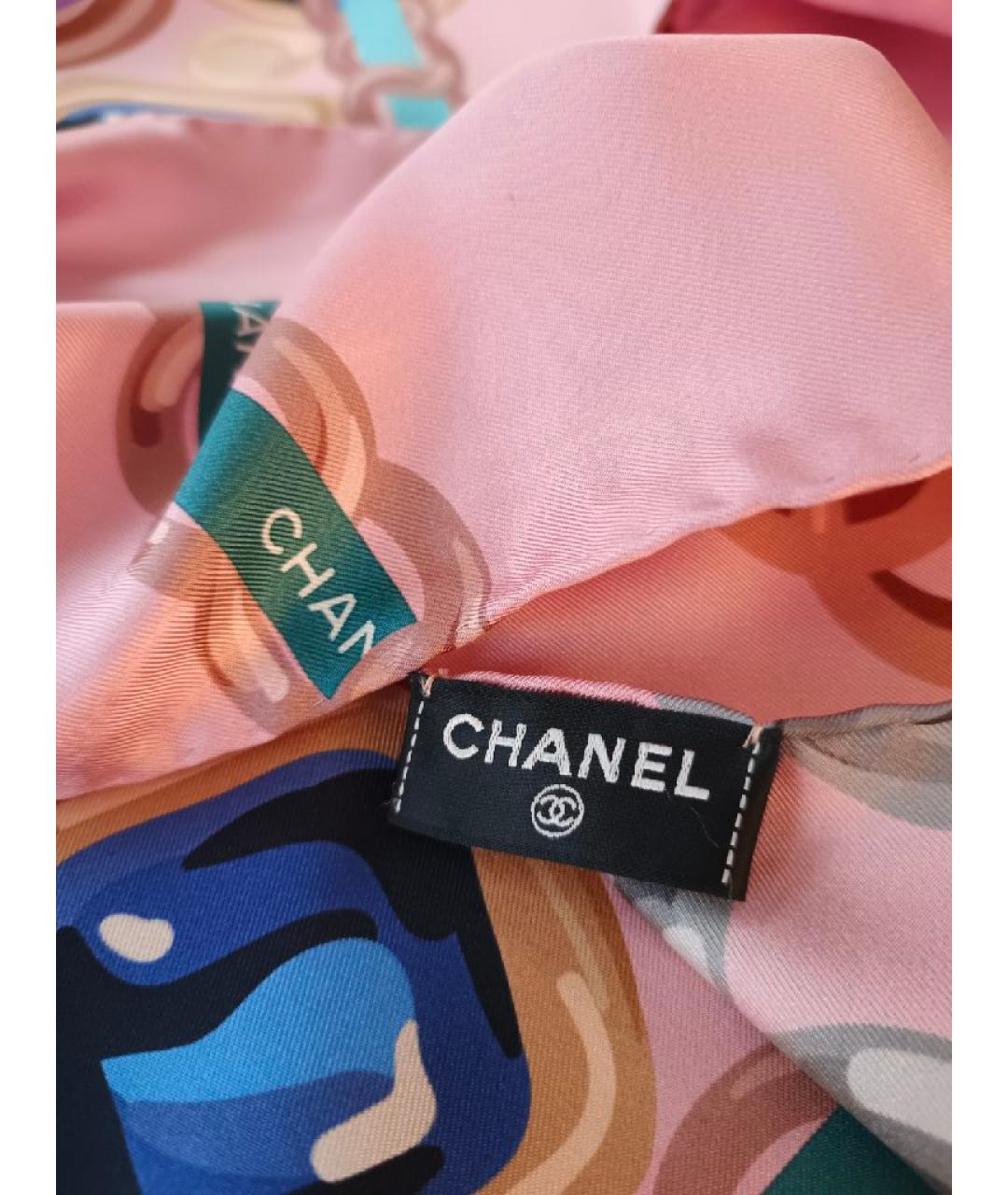 CHANEL Розовый шелковый платок, фото 4