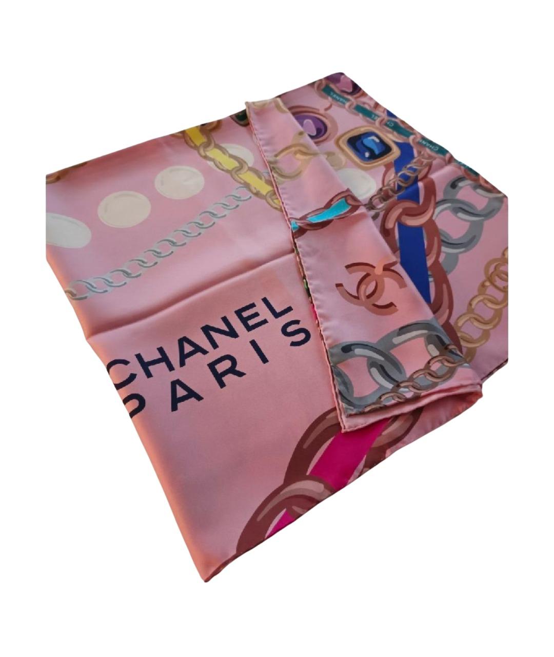 CHANEL Розовый шелковый платок, фото 1
