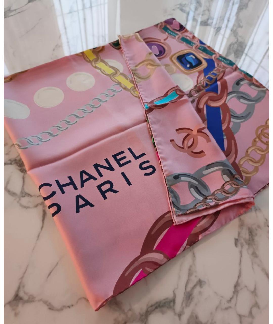 CHANEL Розовый шелковый платок, фото 10