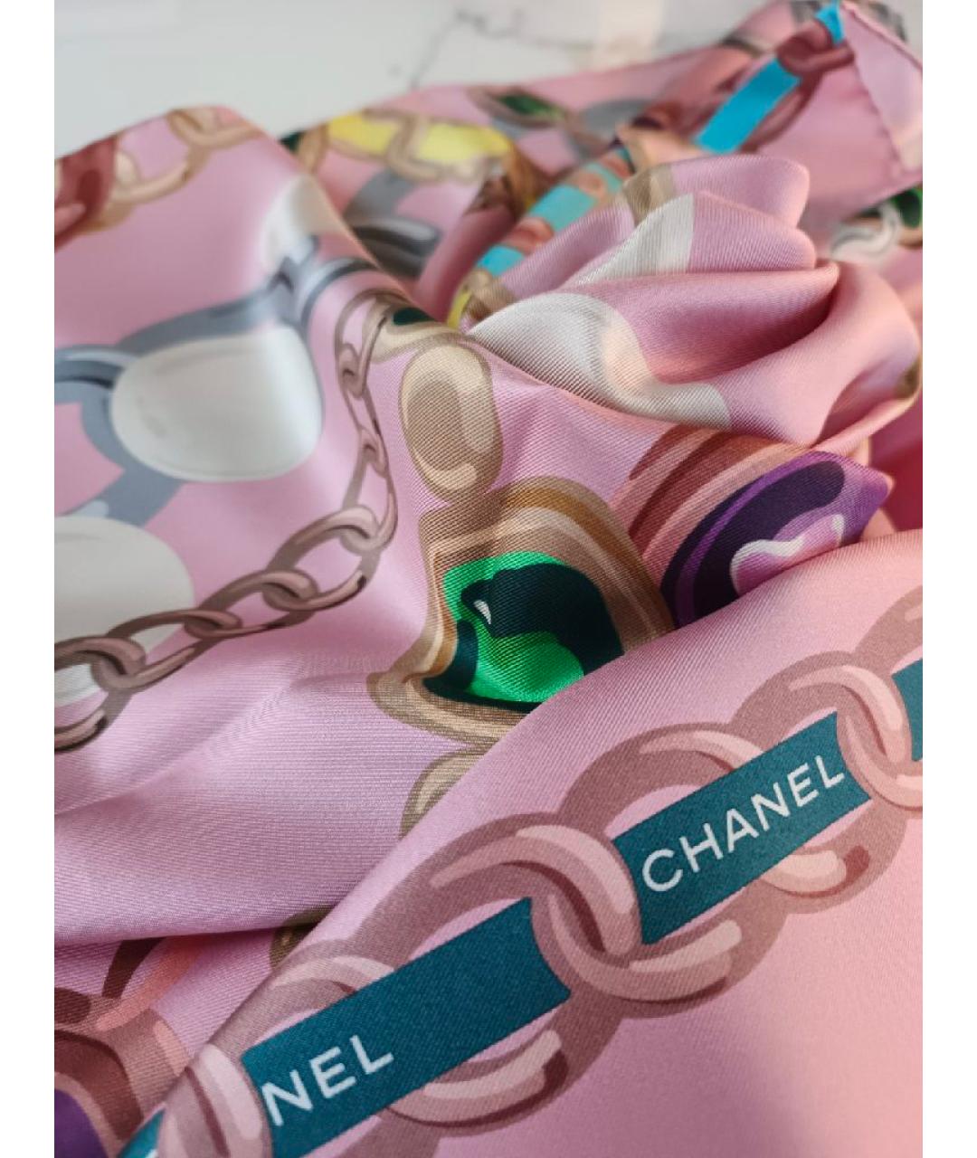 CHANEL Розовый шелковый платок, фото 3