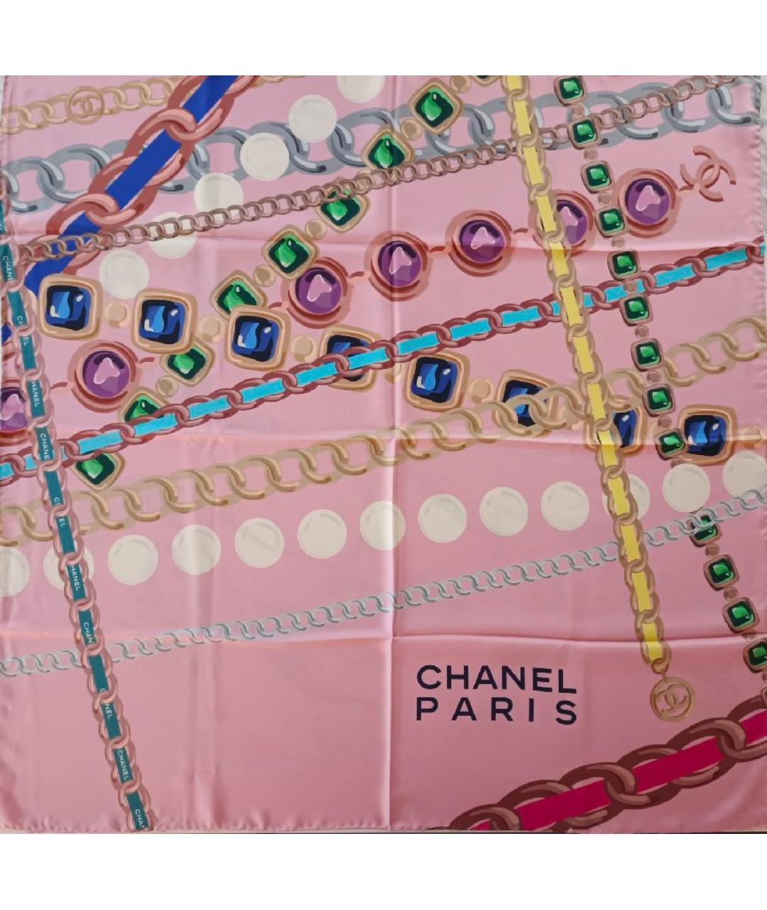 CHANEL Розовый шелковый платок, фото 2