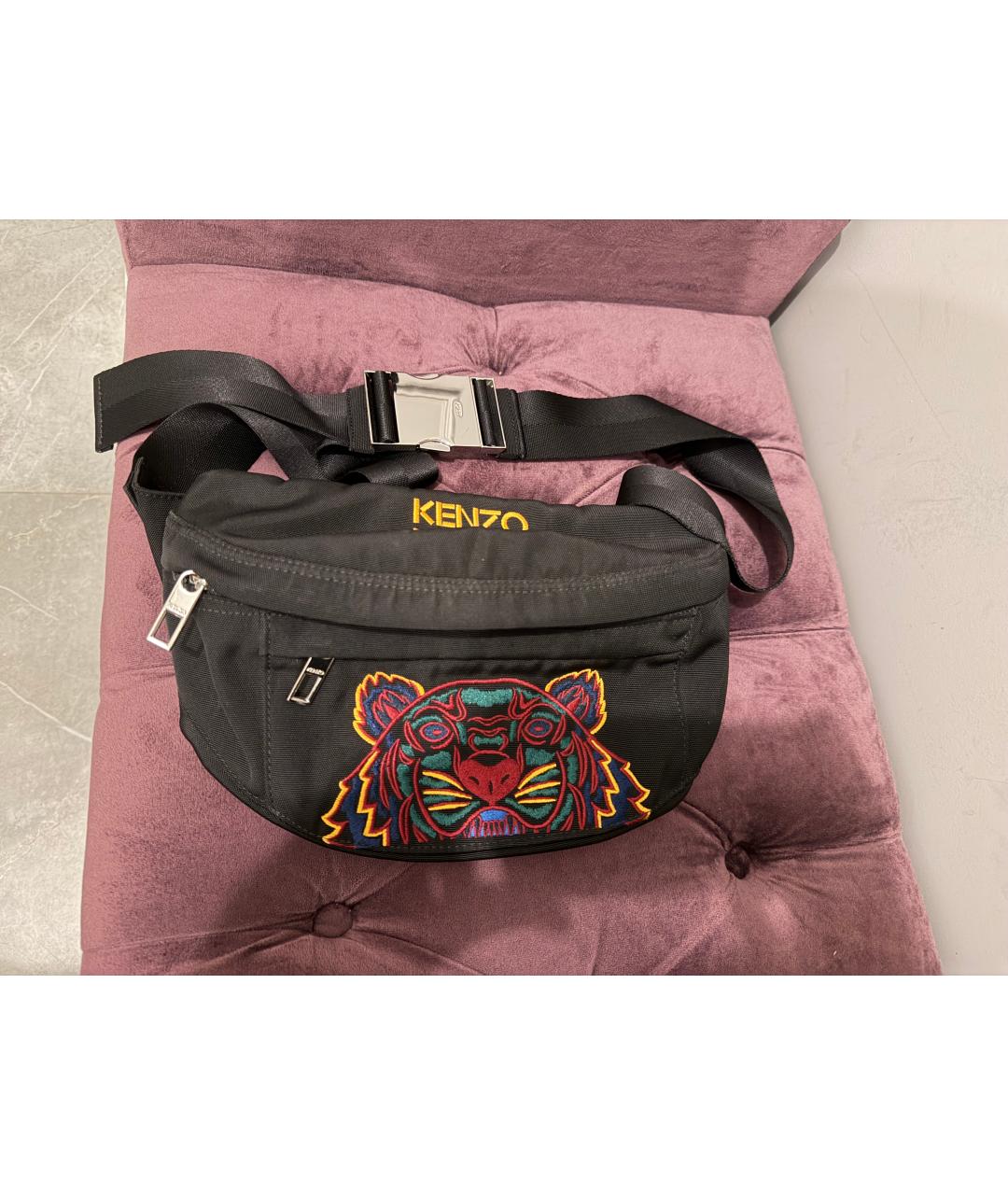 KENZO Черная тканевая поясная сумка, фото 4