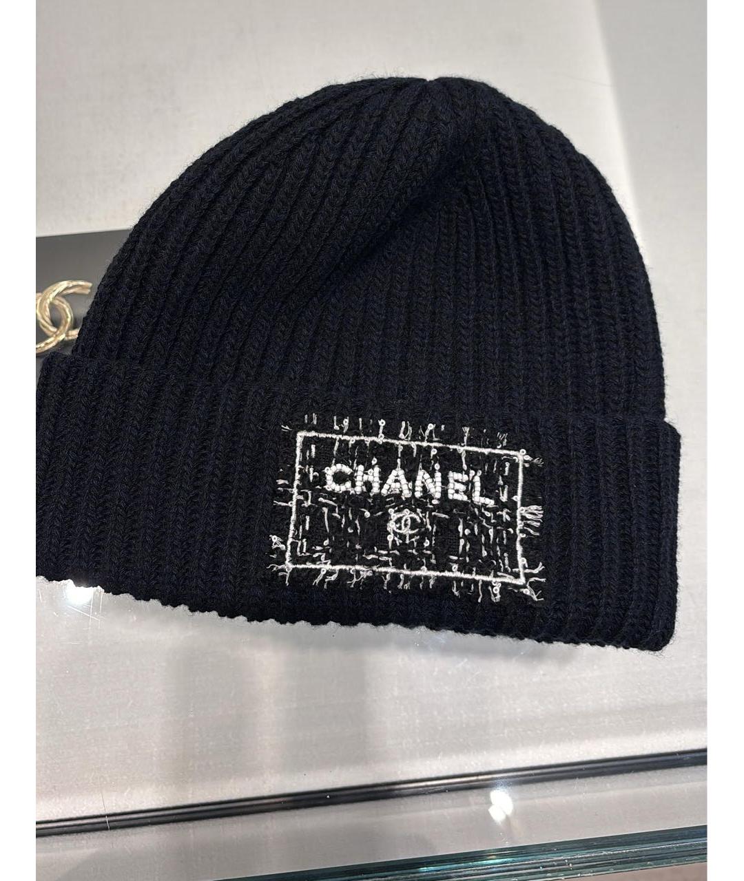 CHANEL Черная шерстяная шапка, фото 2