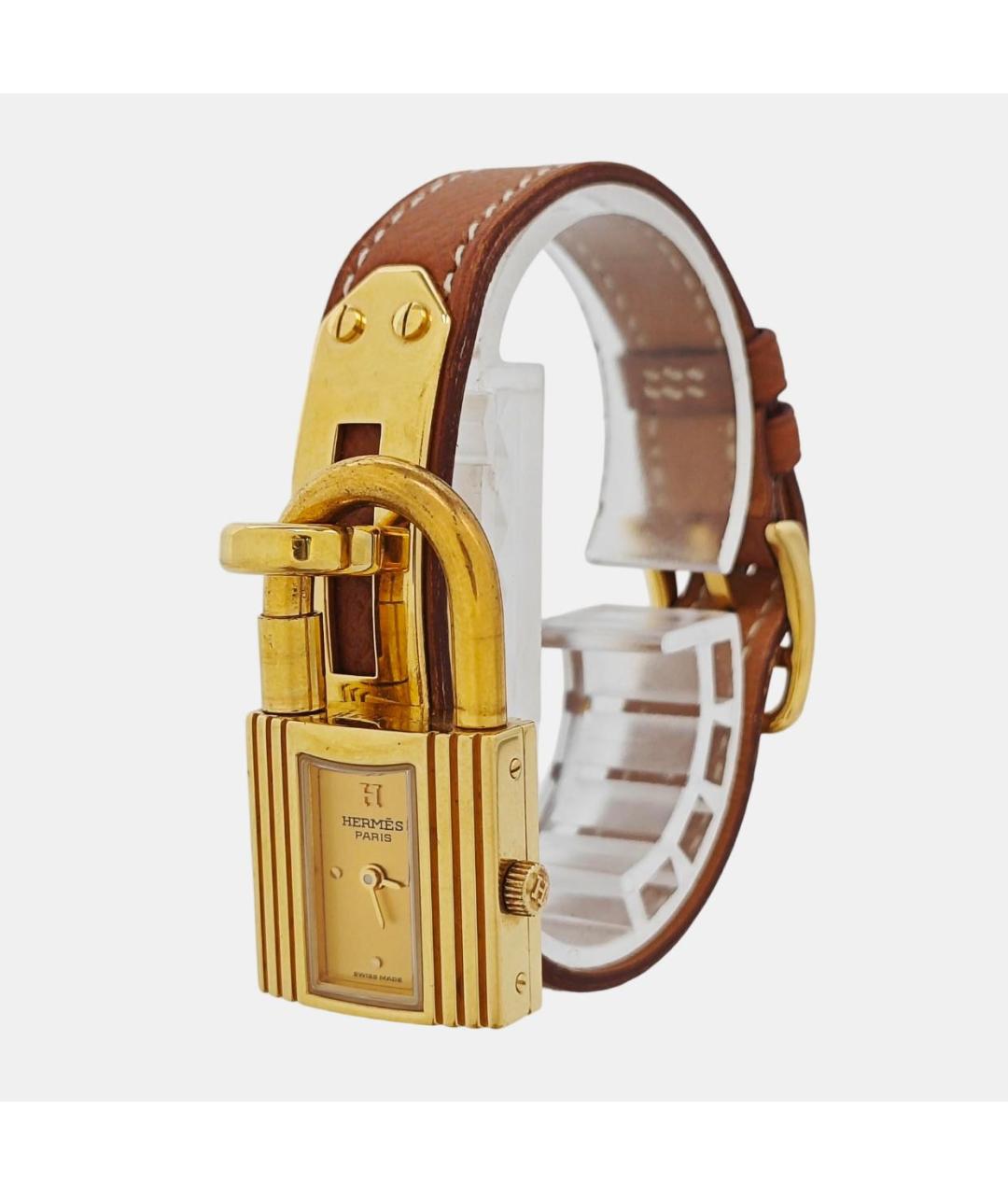 HERMES Золотые кожаные часы, фото 2