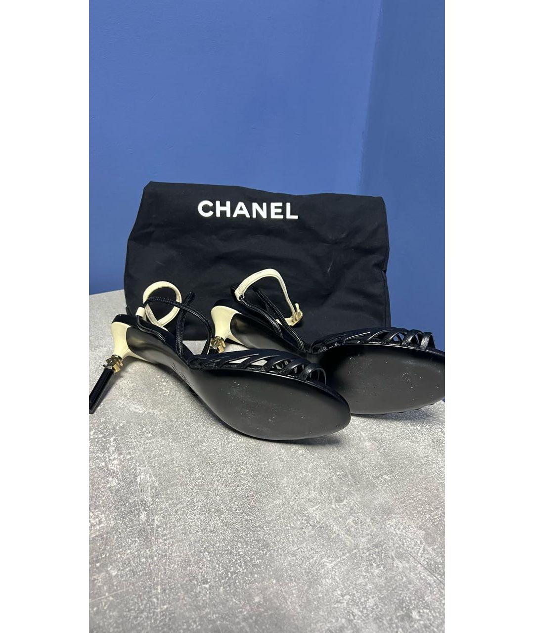 CHANEL Черные кожаные босоножки, фото 4