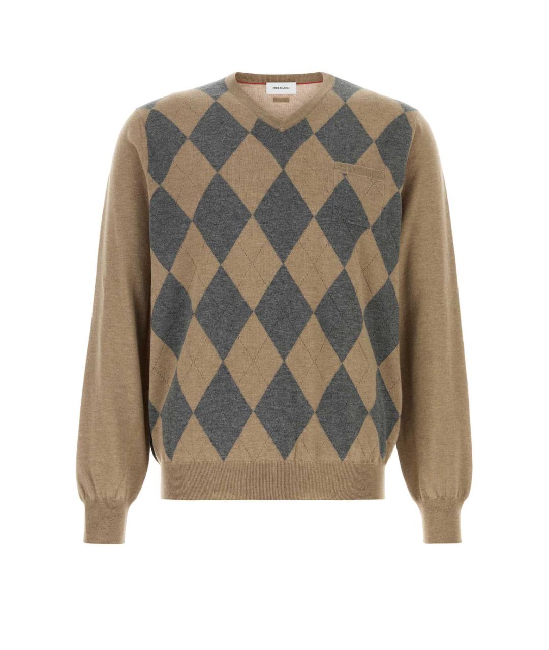 FERRAGAMO Бежевый шерстяной джемпер / свитер, фото 1
