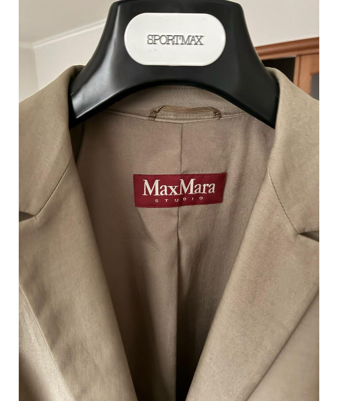 MAX MARA STUDIO Бежевый хлопко-эластановый жакет/пиджак, фото 3