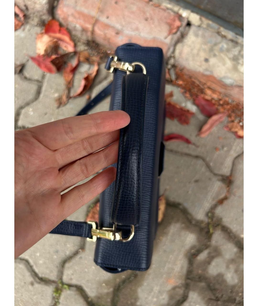 FURLA Темно-синяя кожаная сумка с короткими ручками, фото 3