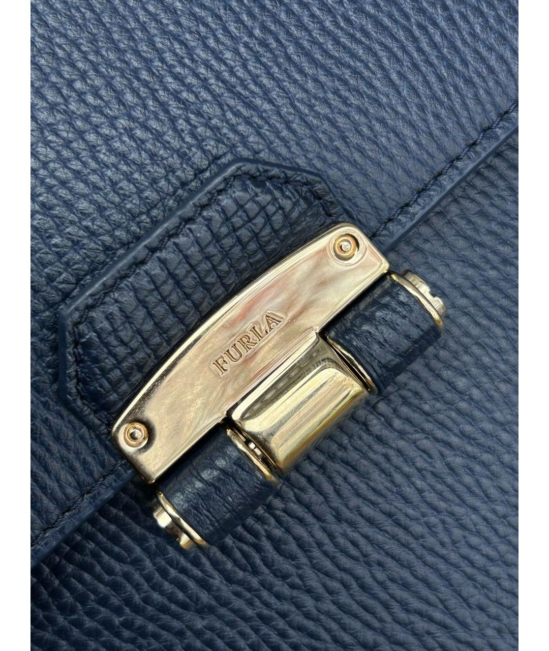 FURLA Темно-синяя кожаная сумка с короткими ручками, фото 2