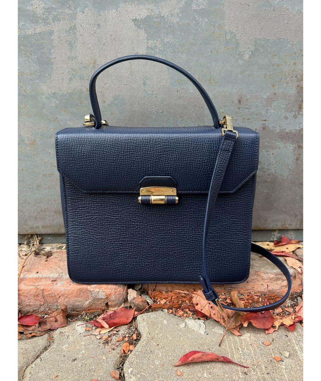 FURLA Темно-синяя кожаная сумка с короткими ручками, фото 9