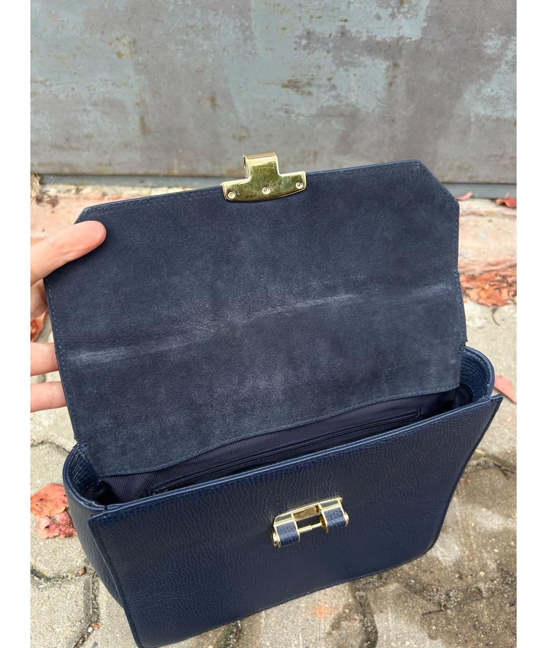FURLA Темно-синяя кожаная сумка с короткими ручками, фото 7