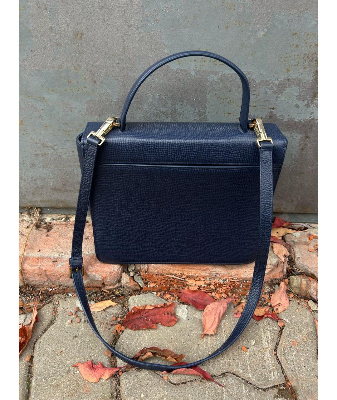 FURLA Темно-синяя кожаная сумка с короткими ручками, фото 5