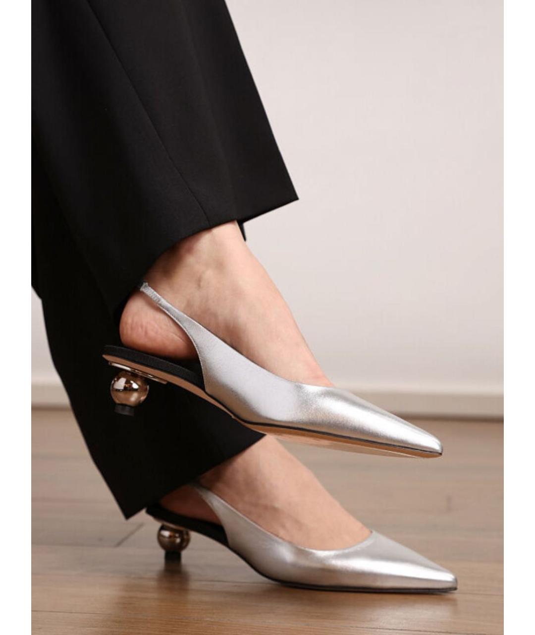 WEEKEND MAX MARA Серебряные кожаные туфли, фото 8