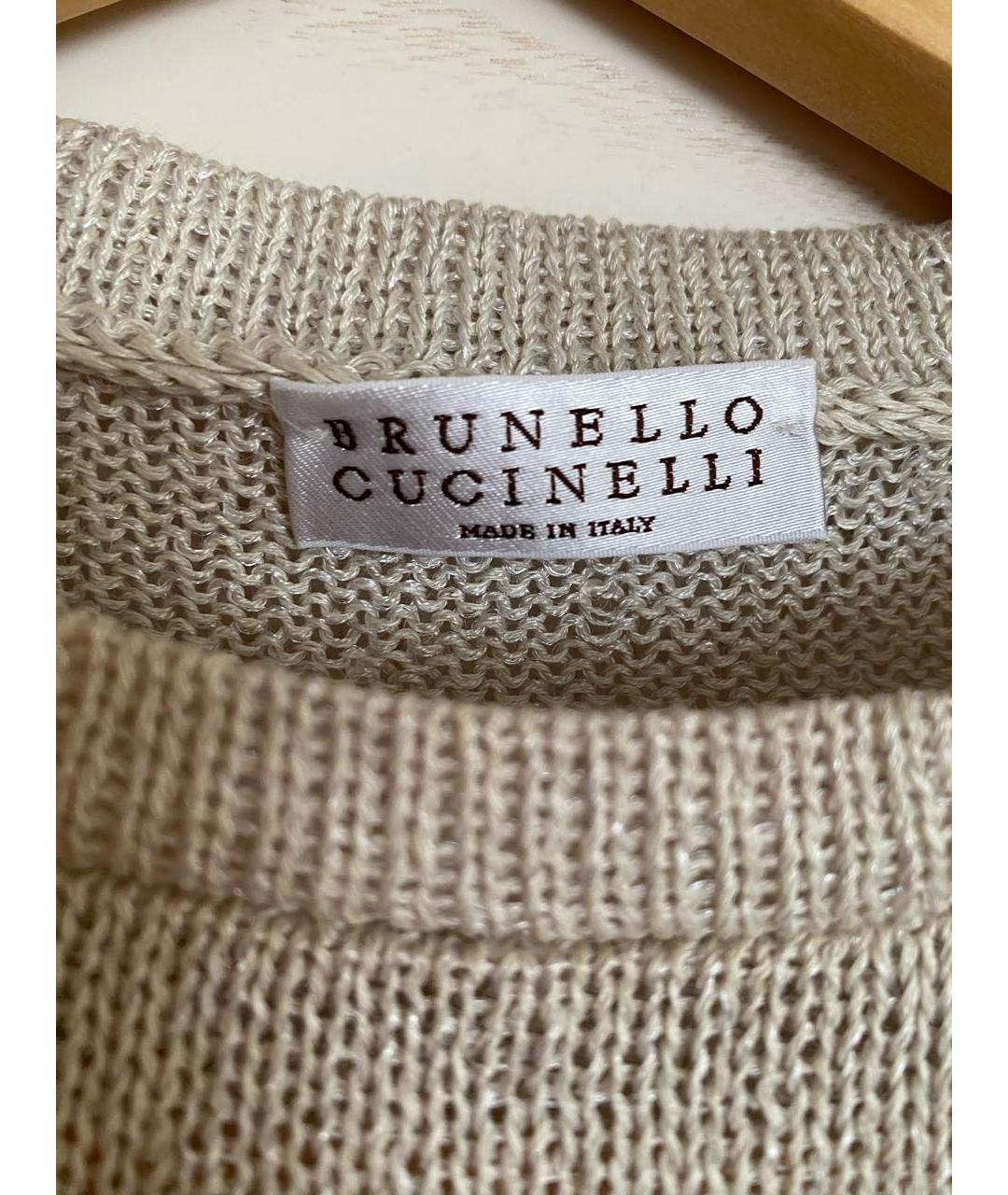BRUNELLO CUCINELLI Бежевая шелковая майка, фото 3
