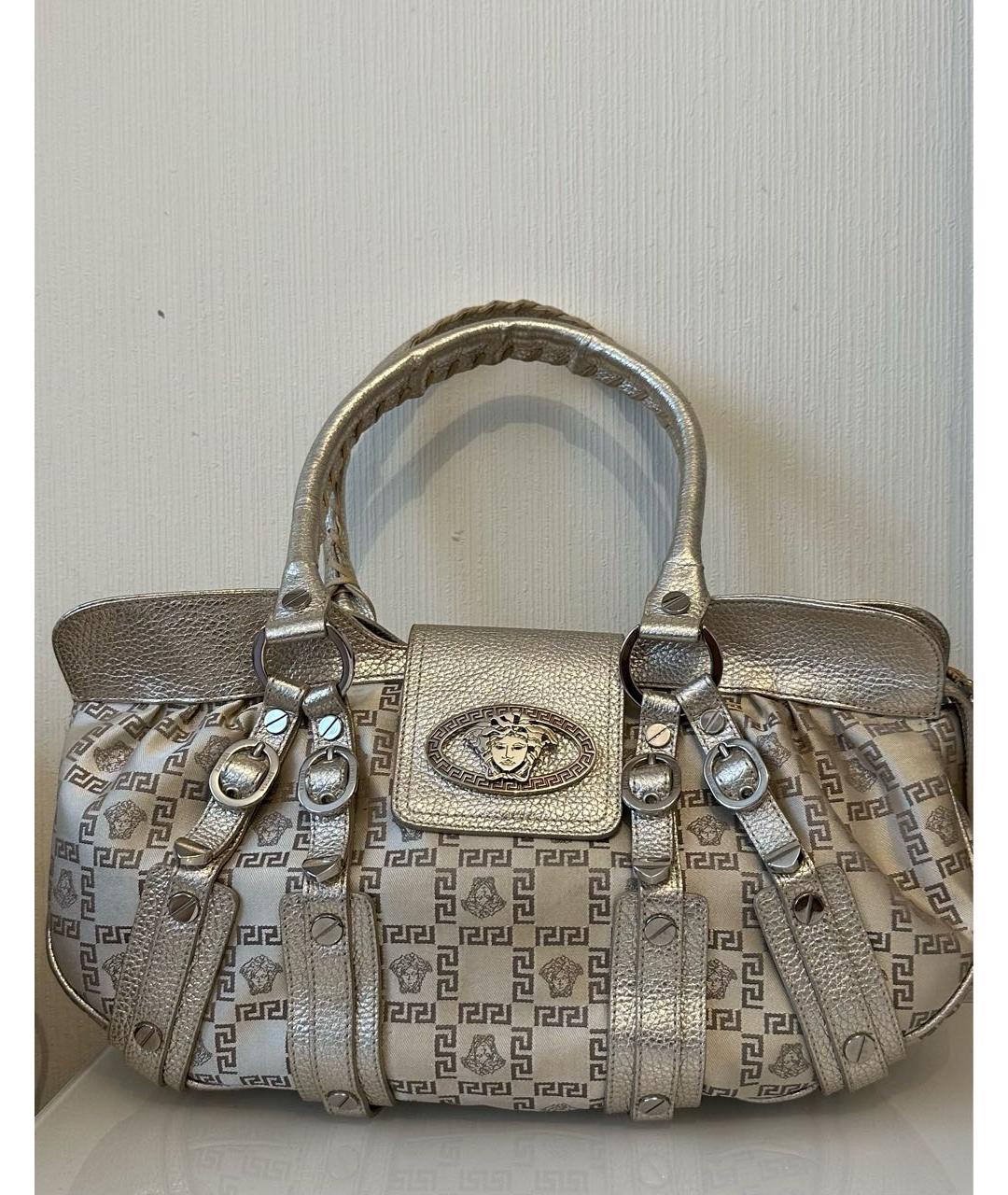 VERSACE Серебряная тканевая сумка с короткими ручками, фото 9