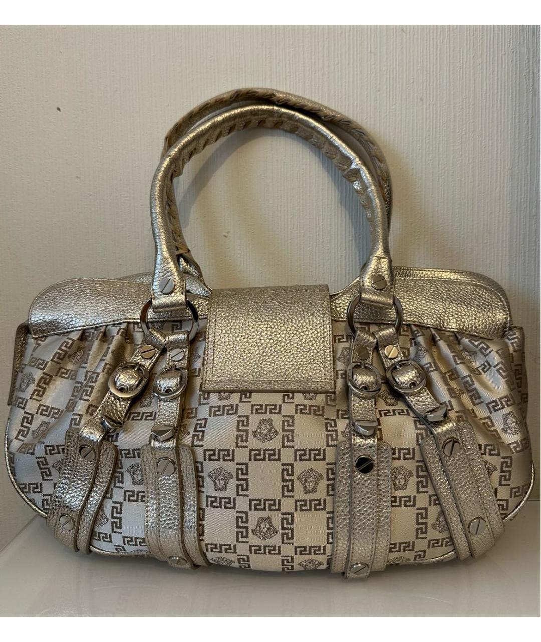 VERSACE Серебряная тканевая сумка с короткими ручками, фото 2