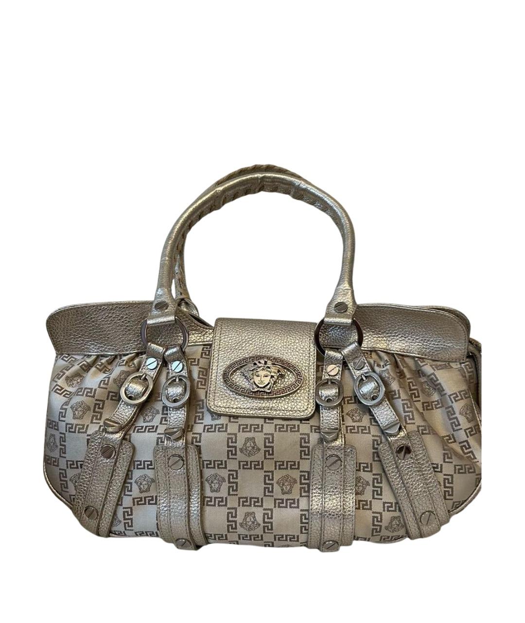 VERSACE Серебряная тканевая сумка с короткими ручками, фото 1