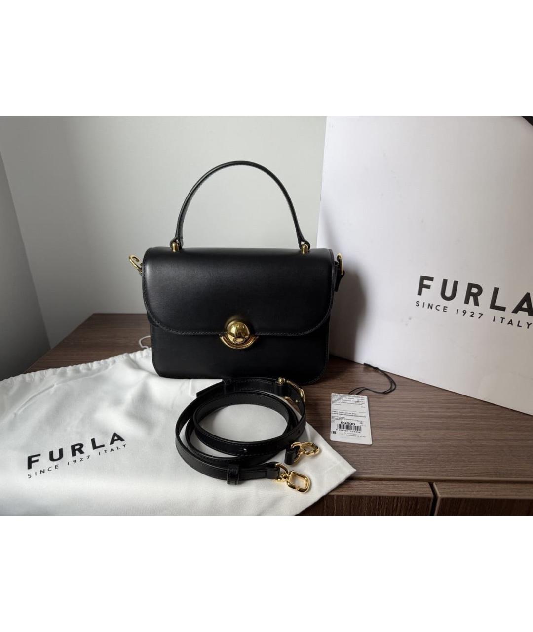 FURLA Черная кожаная сумка с короткими ручками, фото 5