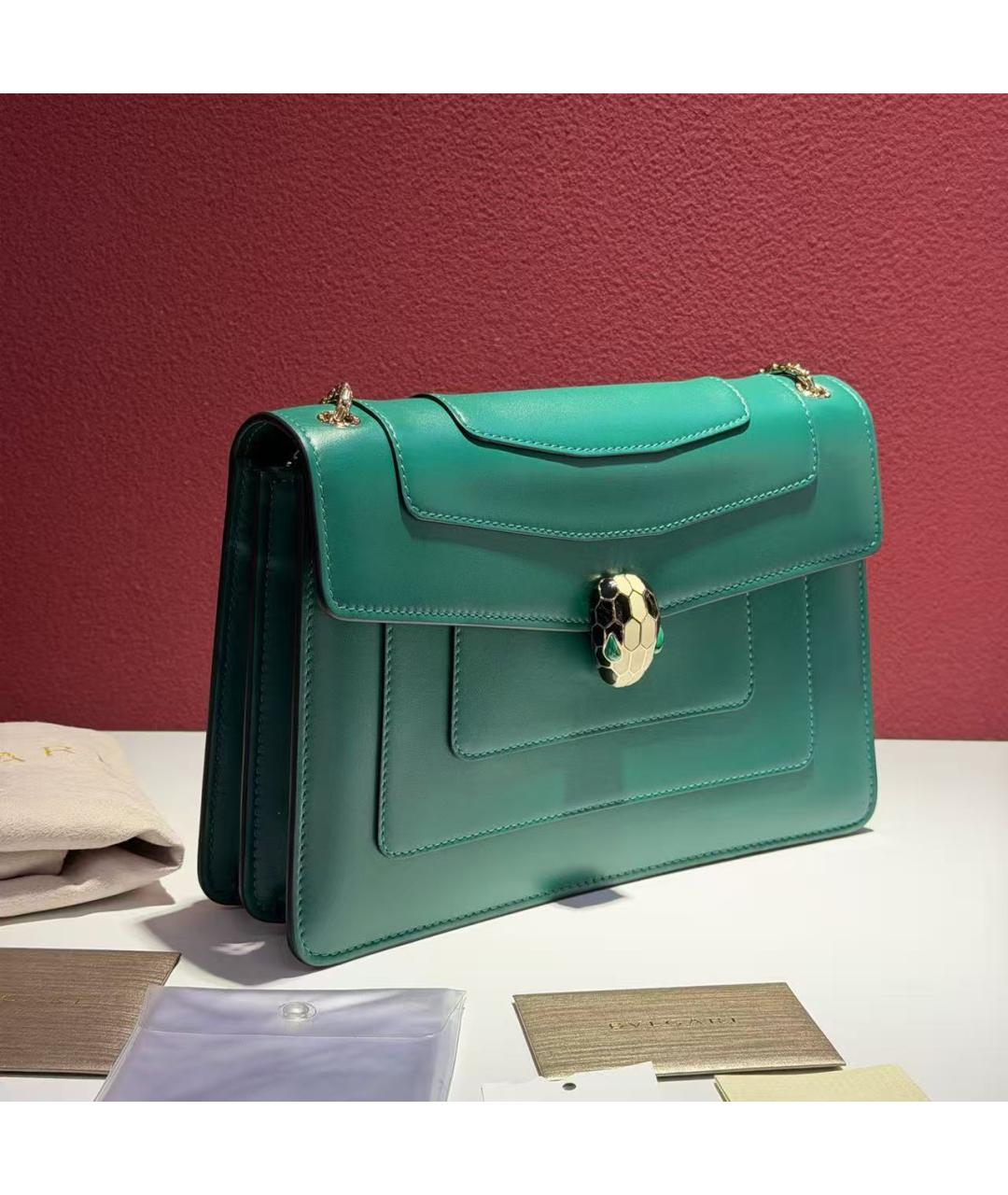 BVLGARI Зеленая кожаная сумка через плечо, фото 3