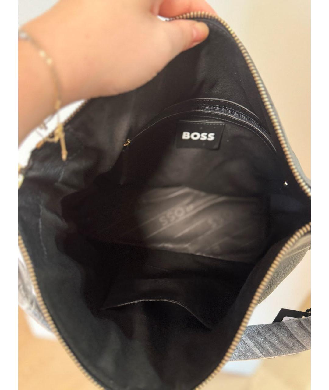 HUGO BOSS Черная кожаная сумка тоут, фото 4
