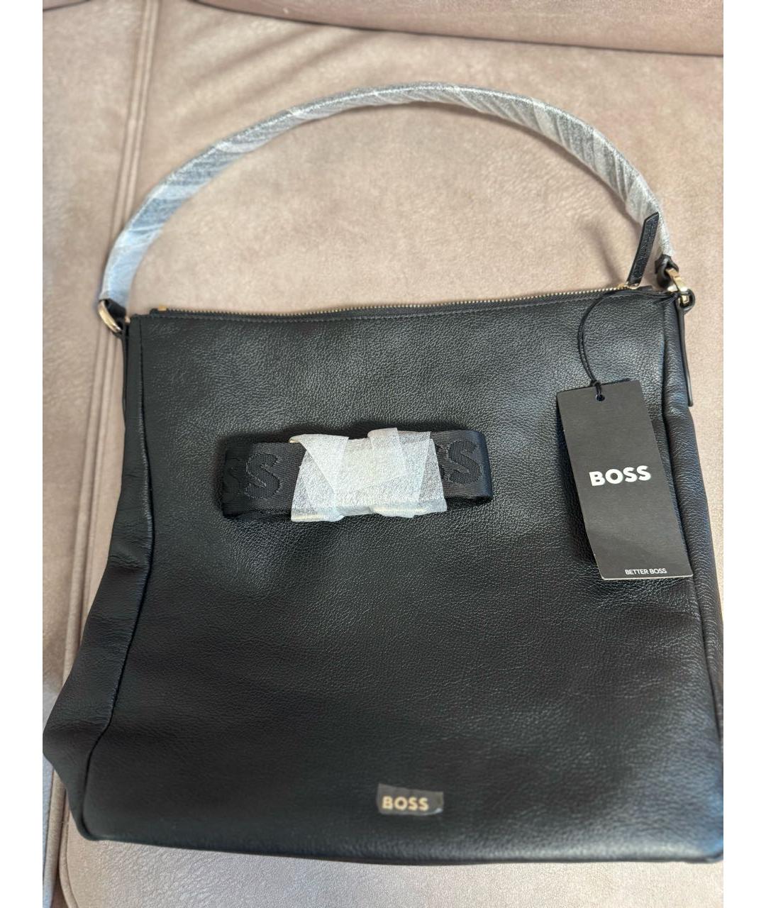HUGO BOSS Черная кожаная сумка тоут, фото 5