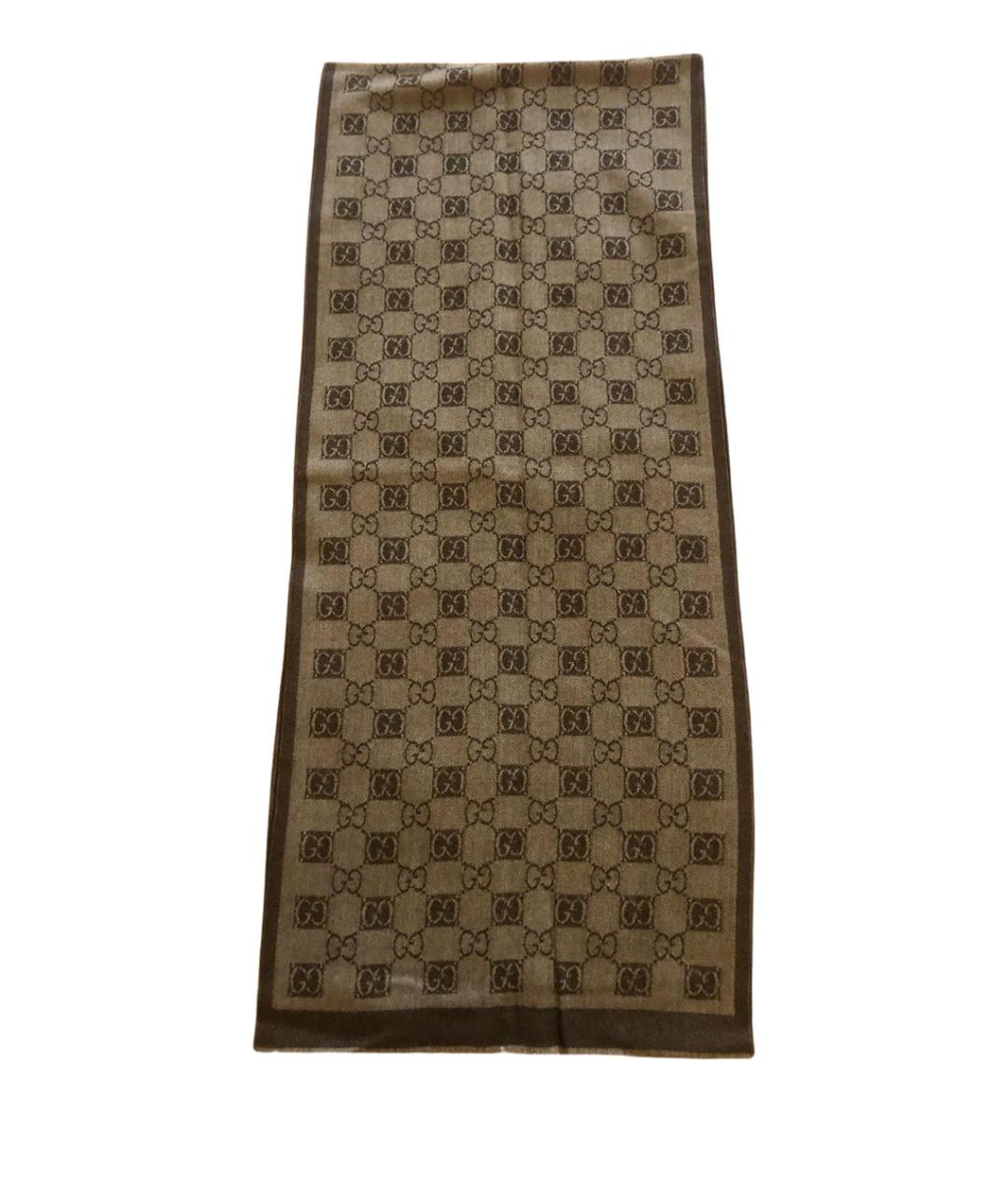 GUCCI Коричневый шерстяной шарф, фото 1