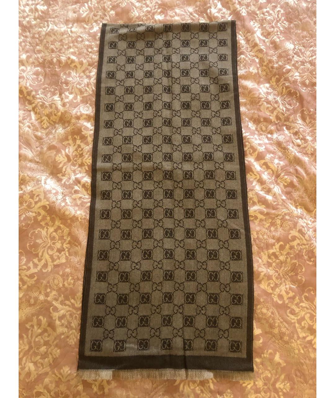 GUCCI Коричневый шерстяной шарф, фото 9