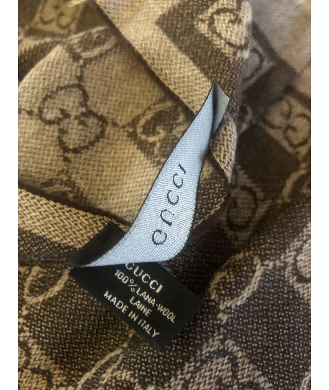 GUCCI Коричневый шерстяной шарф, фото 2