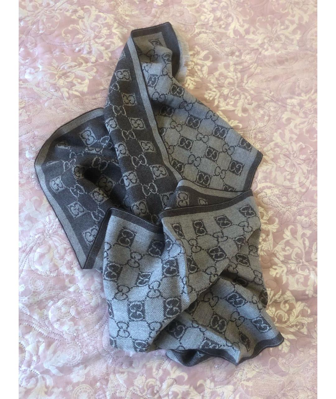 GUCCI Коричневый шерстяной шарф, фото 5