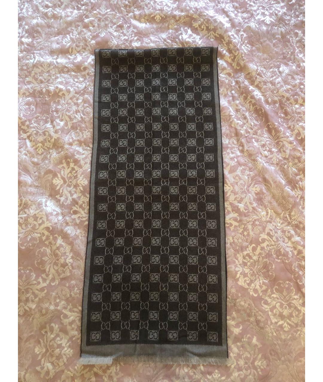 GUCCI Коричневый шерстяной шарф, фото 4