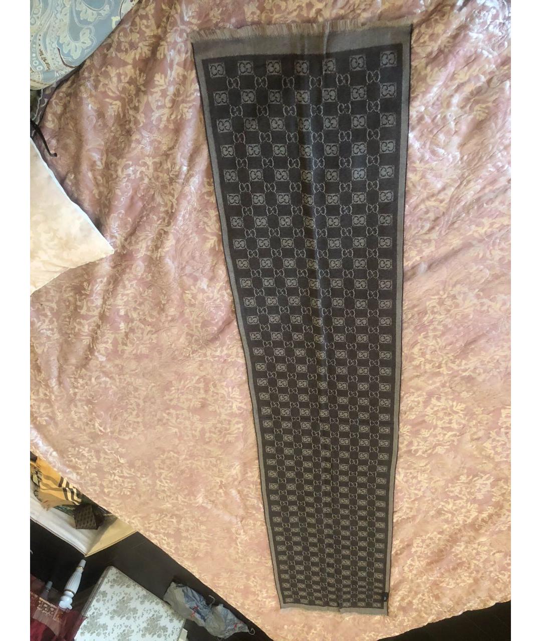 GUCCI Коричневый шерстяной шарф, фото 8