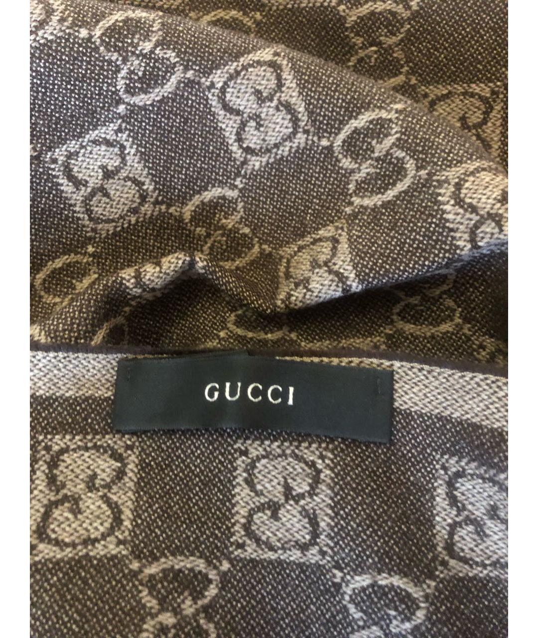 GUCCI Коричневый шерстяной шарф, фото 3