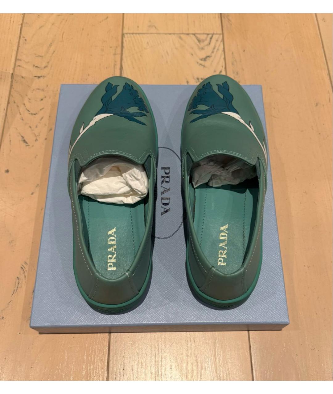 PRADA Зеленые кожаные лоферы, фото 3