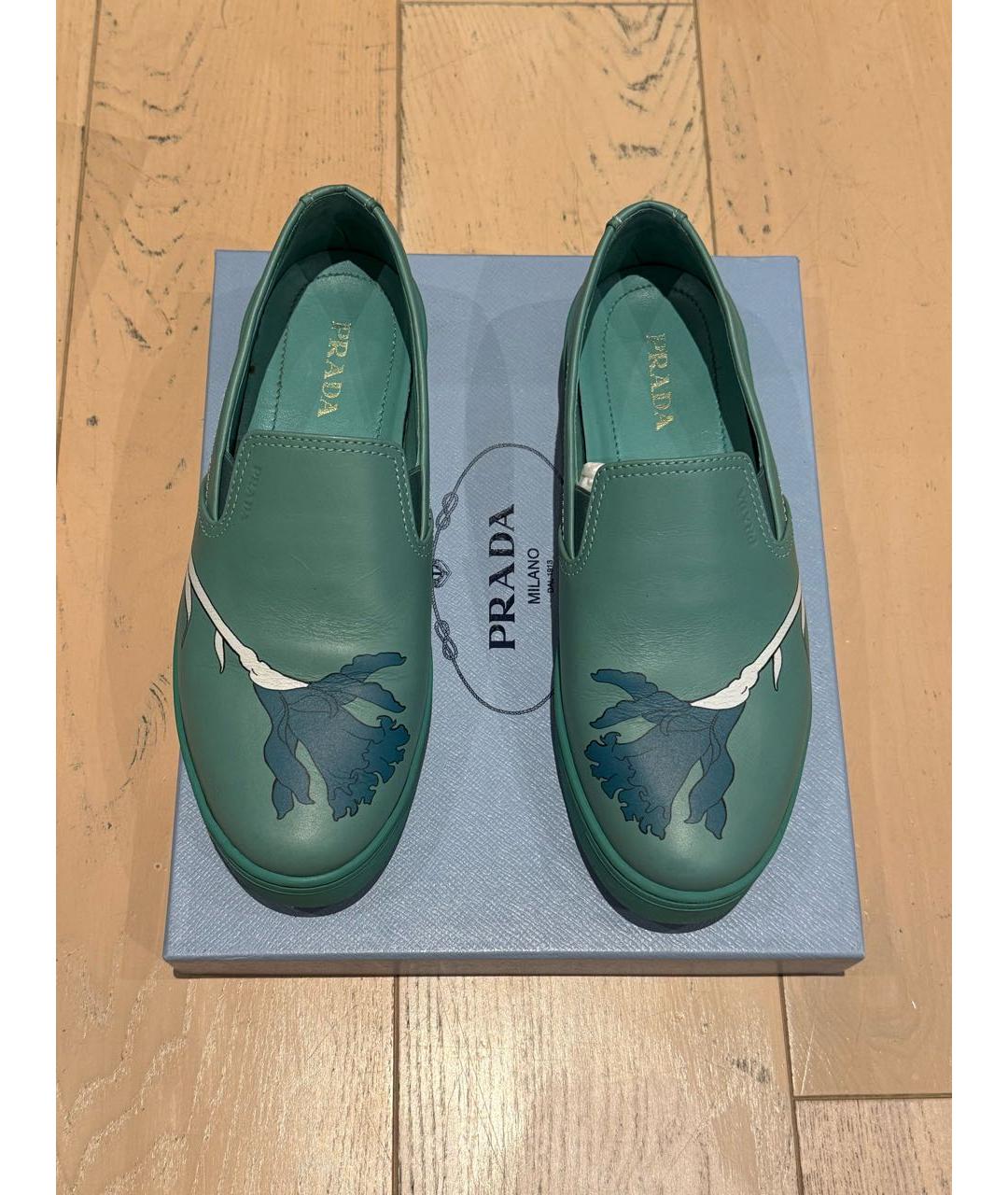PRADA Зеленые кожаные лоферы, фото 2