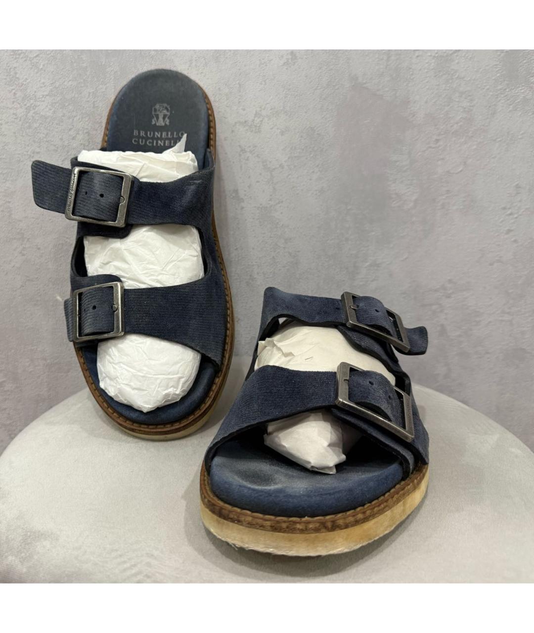 BRUNELLO CUCINELLI Темно-синие текстильные шлепанцы, фото 3