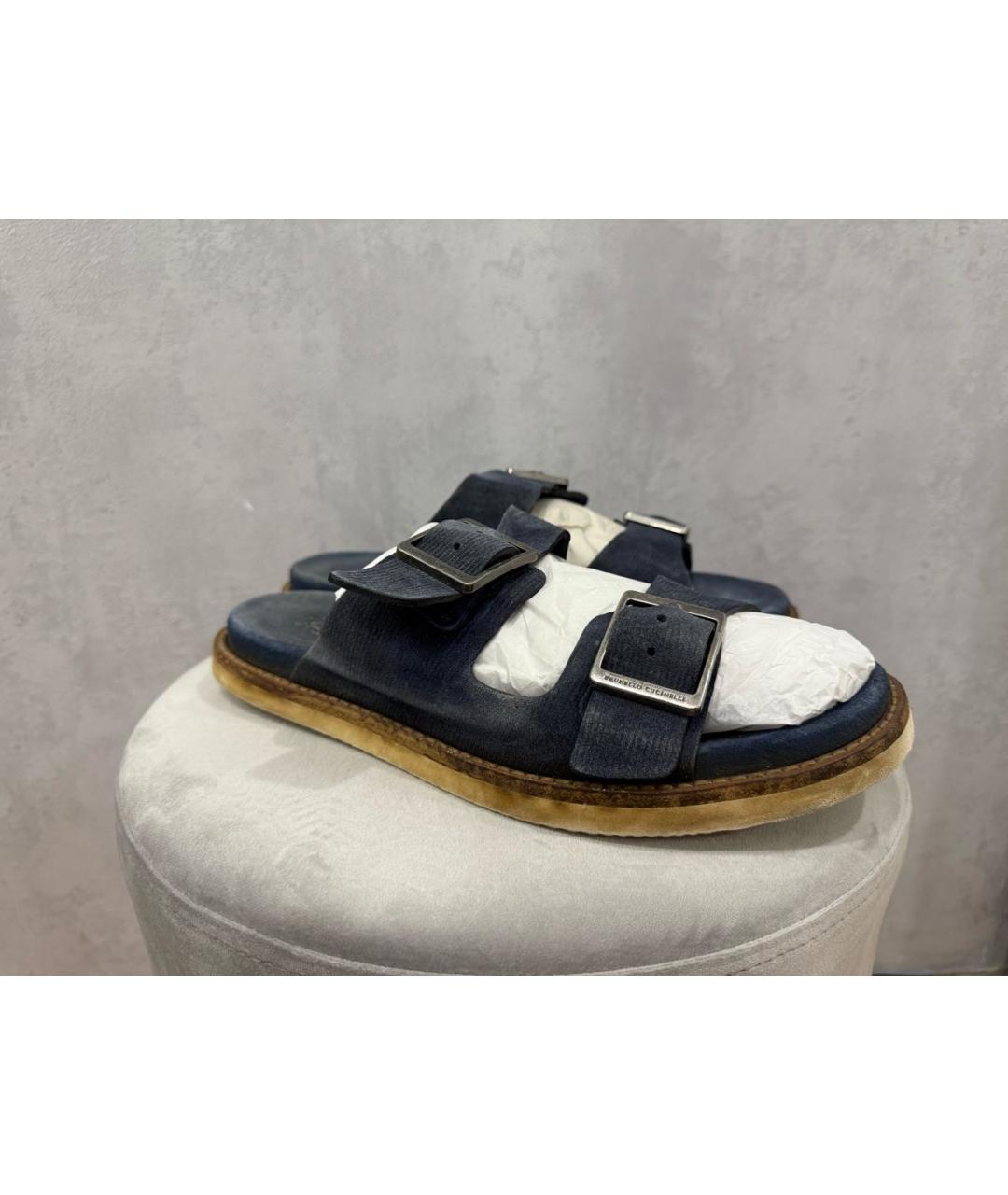 BRUNELLO CUCINELLI Темно-синие текстильные шлепанцы, фото 6