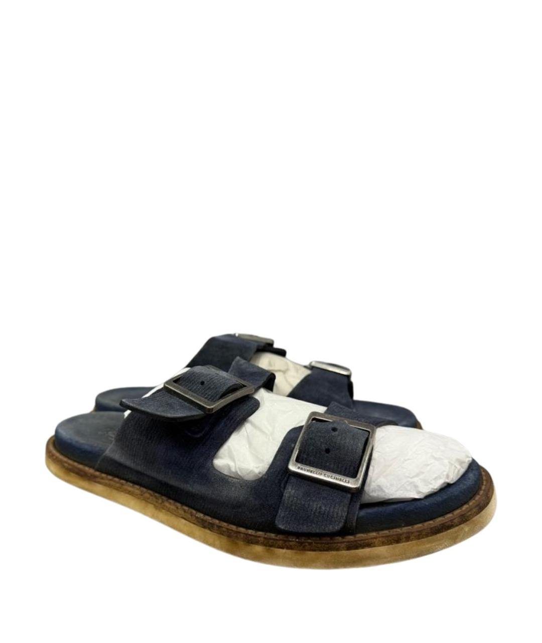 BRUNELLO CUCINELLI Темно-синие текстильные шлепанцы, фото 1