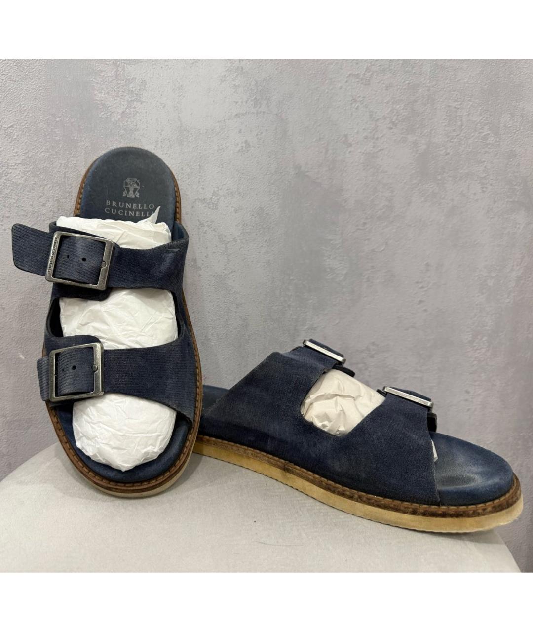 BRUNELLO CUCINELLI Темно-синие текстильные шлепанцы, фото 2