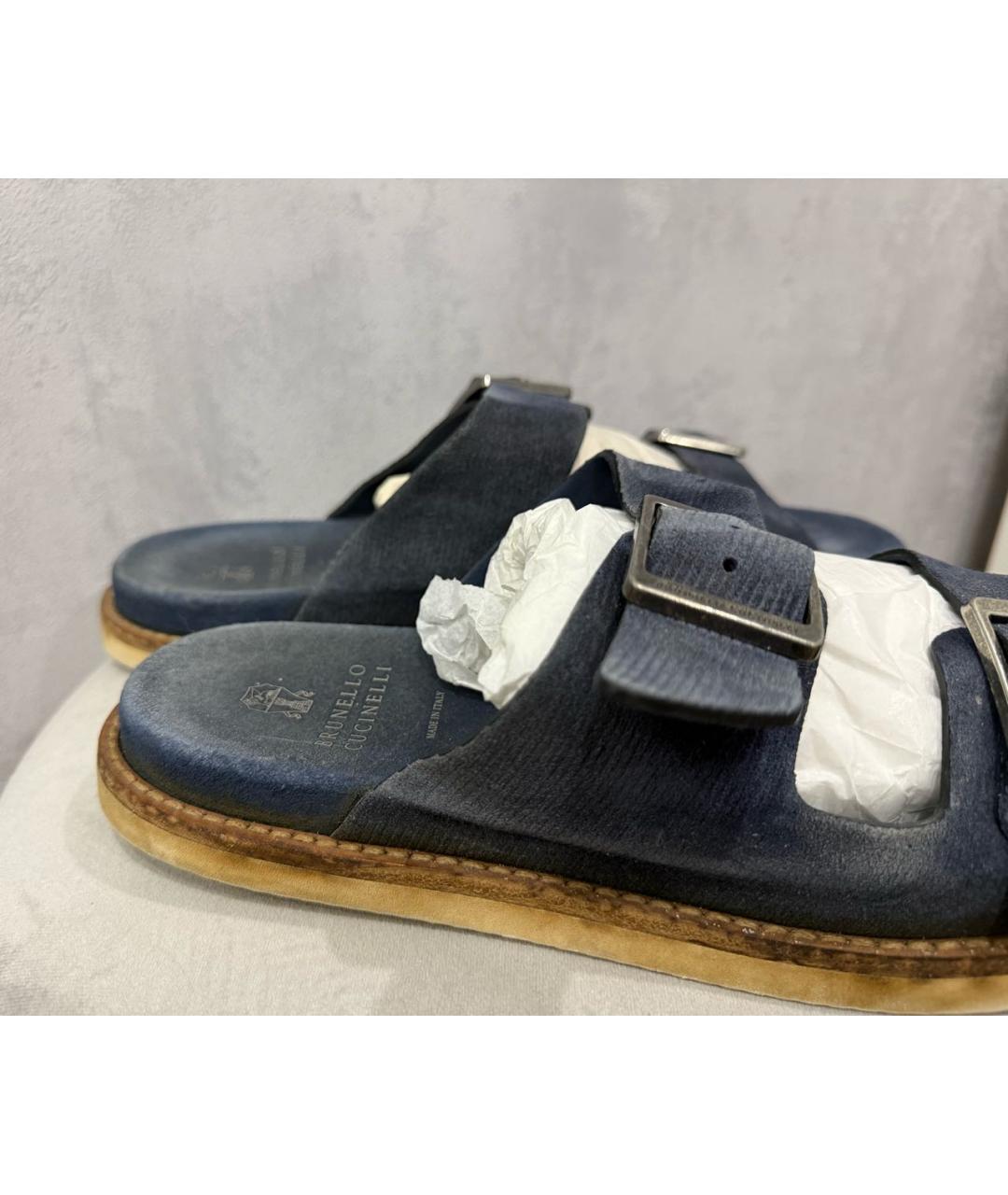 BRUNELLO CUCINELLI Темно-синие текстильные шлепанцы, фото 5