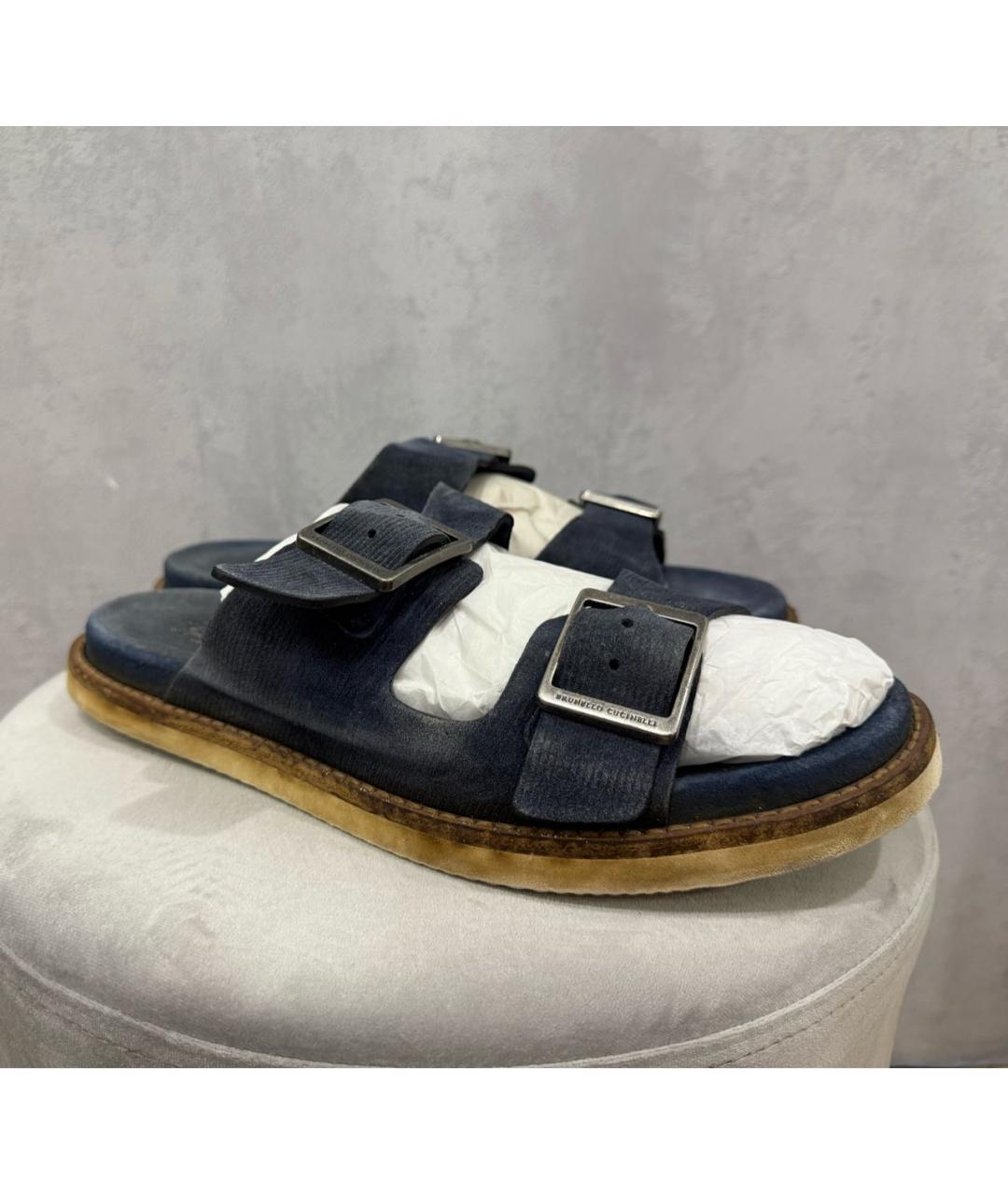 BRUNELLO CUCINELLI Темно-синие текстильные шлепанцы, фото 4