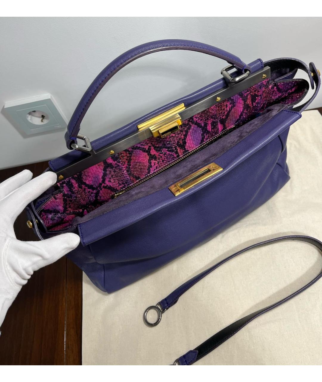 FENDI Фиолетовая кожаная сумка тоут, фото 3