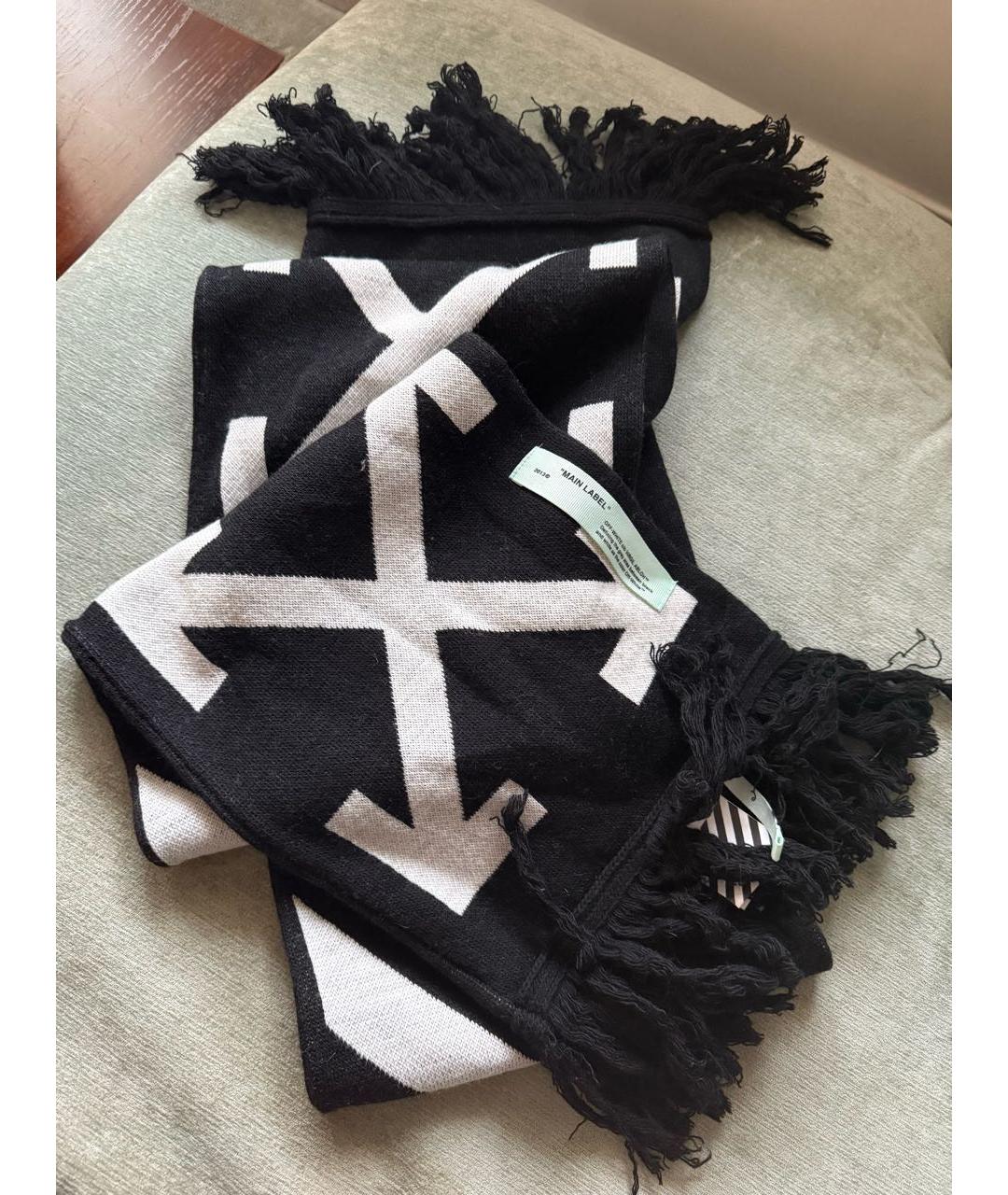 OFF-WHITE Черный шерстяной шарф, фото 3