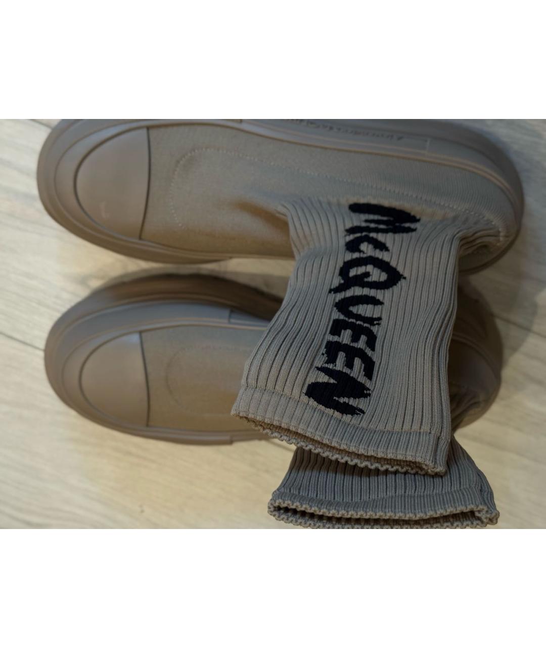 ALEXANDER MCQUEEN Бежевые текстильные высокие ботинки, фото 3