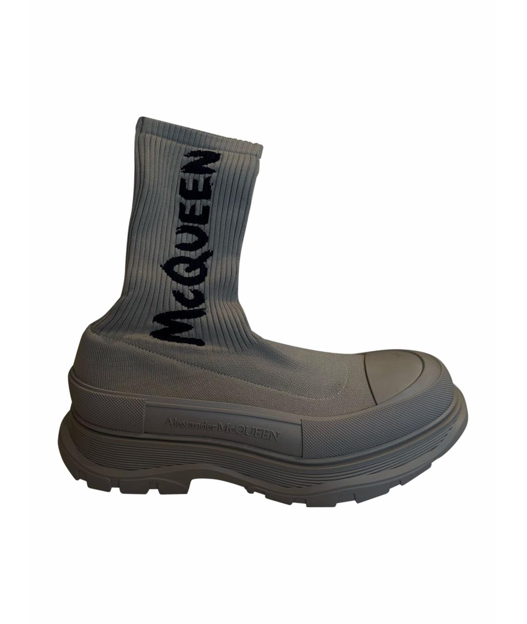 ALEXANDER MCQUEEN Бежевые текстильные высокие ботинки, фото 1