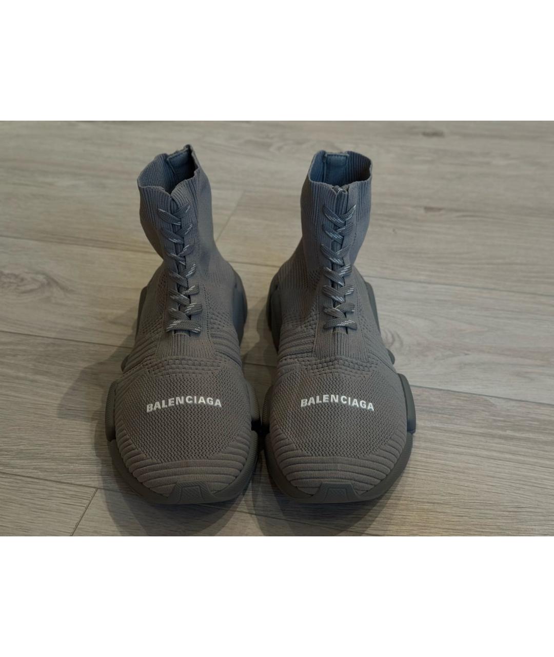 BALENCIAGA Серые текстильные высокие кроссовки / кеды, фото 2