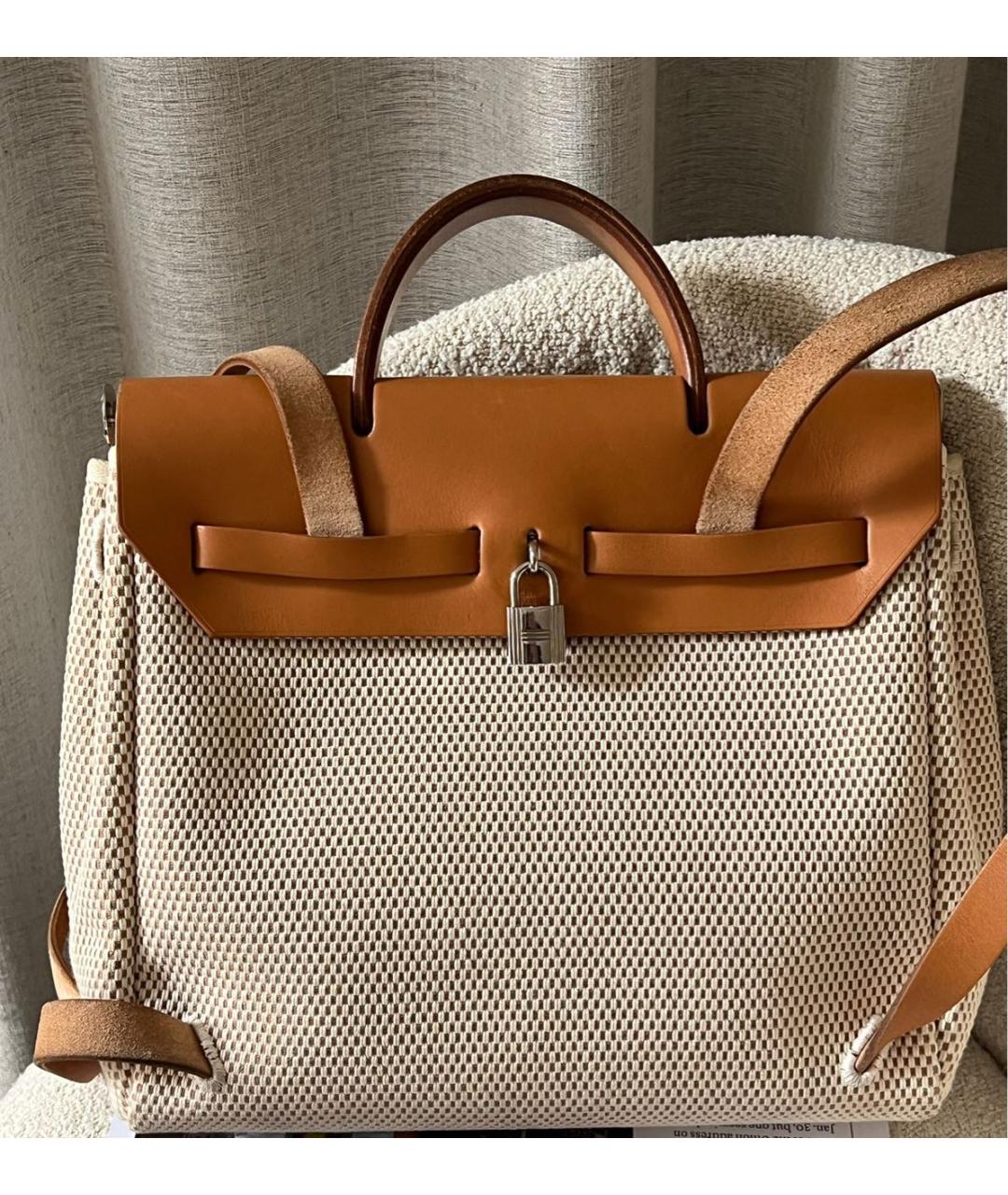 HERMES Бежевая хлопковая сумка через плечо, фото 2