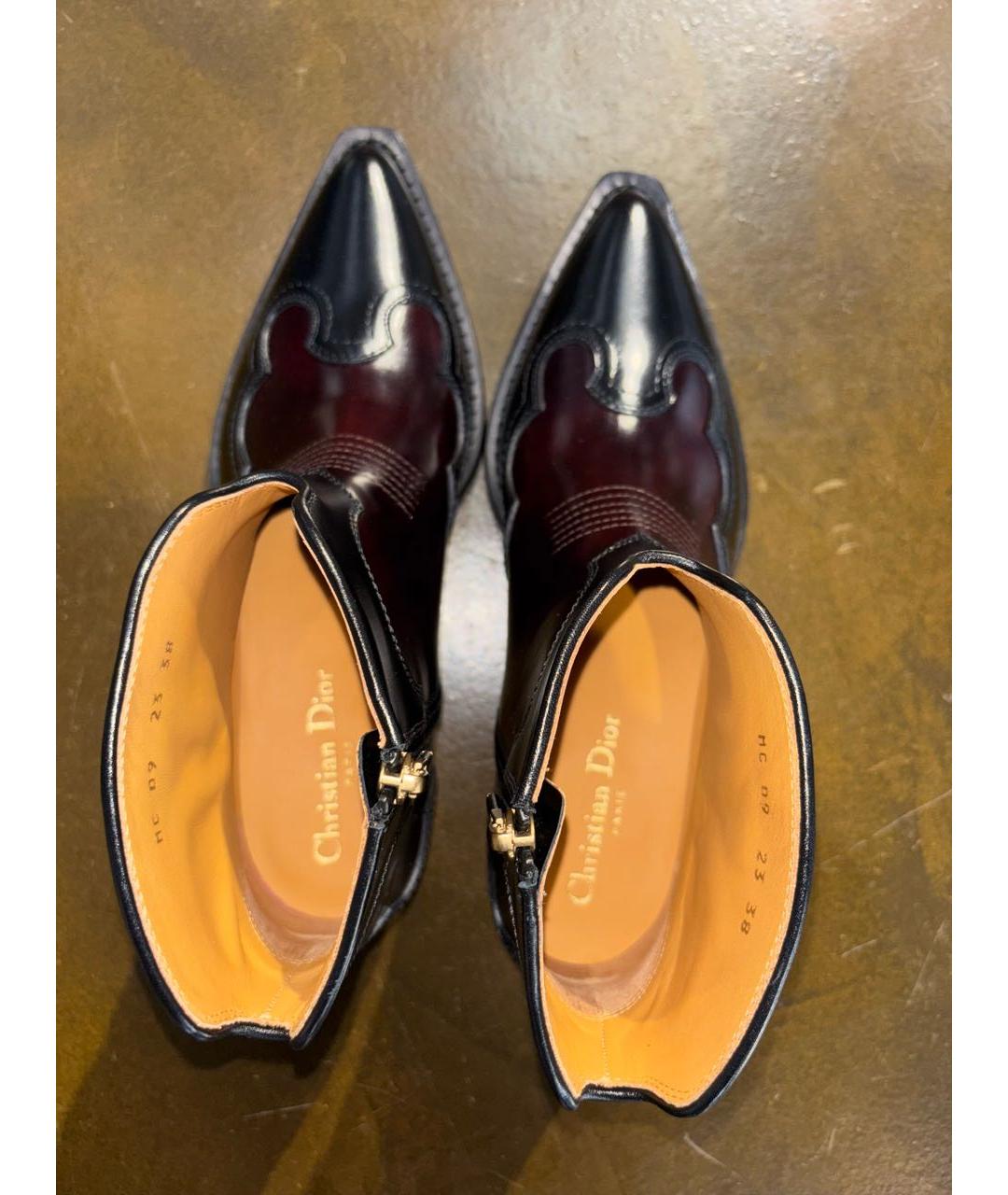 CHRISTIAN DIOR Бордовые кожаные полусапоги, фото 3
