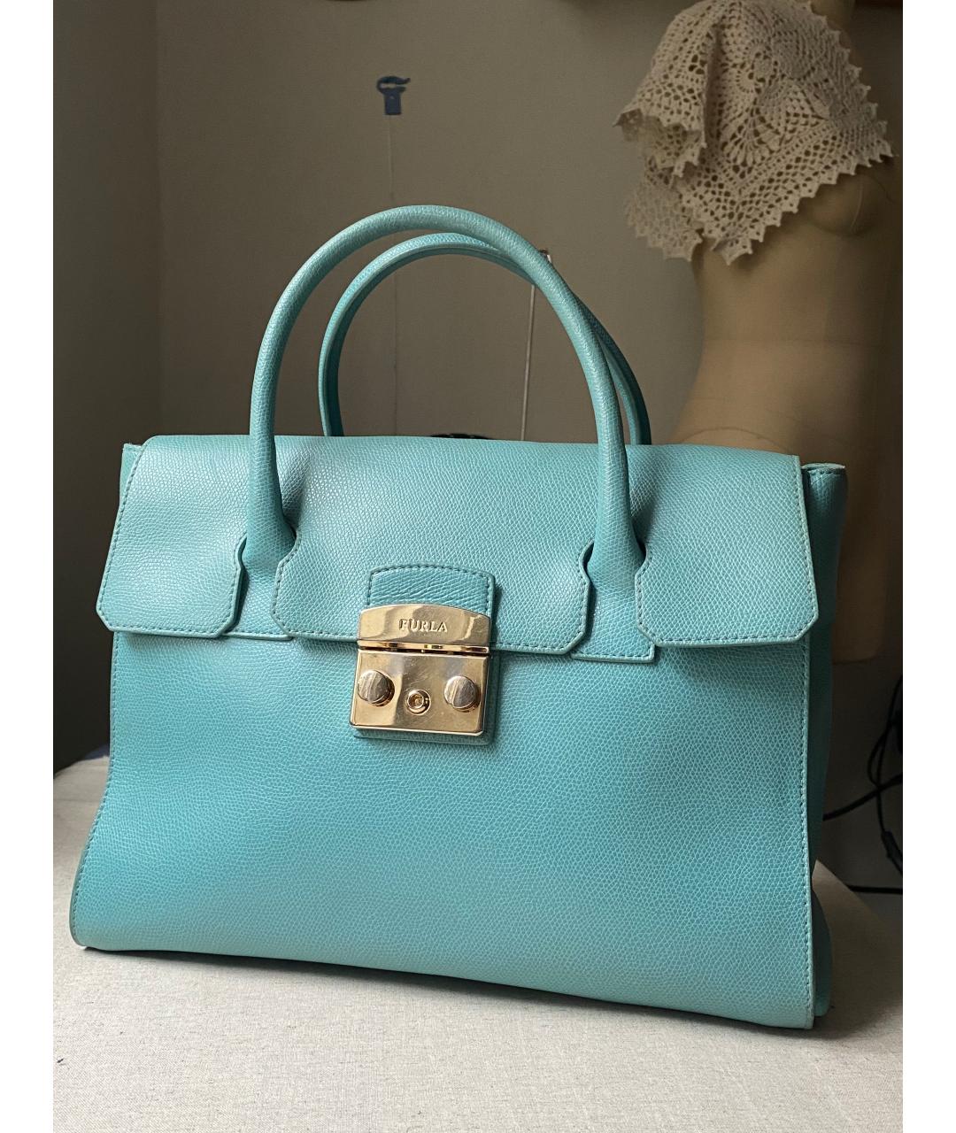 FURLA Бирюзовая кожаная сумка тоут, фото 8